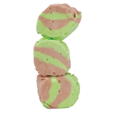 Unwrapped Taffy Town Dirty Soda Salt Water Taffy showcasing its vibrant green and brown striped design, highlighting the unique dirty soda flavor in smooth, gourmet taffy pieces.